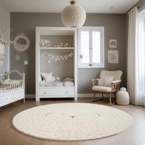 the carpet Elisa Kids Teppich für Kinderzimmer, Kinderteppich, Spielteppich, Pflegeleicht, strapazierfähige, Creme, 120 cm Rund von the carpet