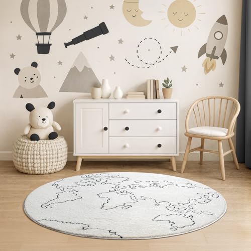 the carpet Elisa Kids Teppich für Kinderzimmer, Kinderteppich, Spielteppich, Pflegeleicht, strapazierfähige, Weltkarte, Erde, Creme, 120 cm Rund the carpet Elisa Kids Teppich für Kinderzimmer, Kinderteppich, Spielteppich, Pflegeleicht, strapazierfähige, Weltkarte, Erde, Creme, 120 cm Rund von the carpet
