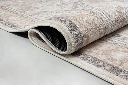 the carpet Enna moderner Teppich aus pflegeleichtem Polyester, Flachgewebe mit Antirutsch-Rücken, rutschfest und strapazierfähiger Teppich, Beige, 120 cm Rund von the carpet