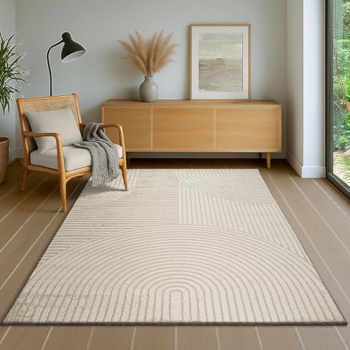 the carpet Everest - moderner Kurzflor Teppich Wohnzimmer Schlafzimmer mit Hoch-Tief-Effekt, 3D Effekt, hohe Flordichte und angenehm weich, Beige, 120 x 170 cm von the carpet