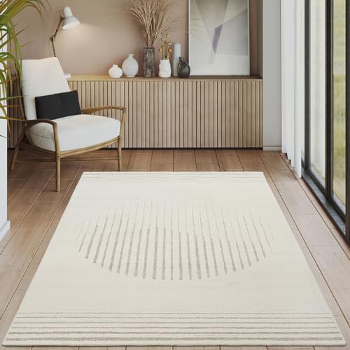 the carpet Everest - moderner Kurzflor Wohnzimmer Schlafzimmer mit Hoch-Tief-Effekt, 3D Effekt, hohe Flordichte und angenehm weich, Creme, 160 x 230 cm von the carpet