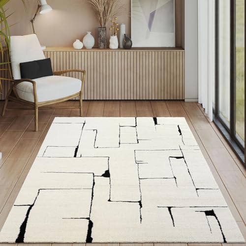 the carpet Everest - moderner Kurzflor Wohnzimmer Schlafzimmer mit Hoch-Tief-Effekt, 3D Effekt, hohe Flordichte und angenehm weich, Creme, 200 x 290 cm von the carpet