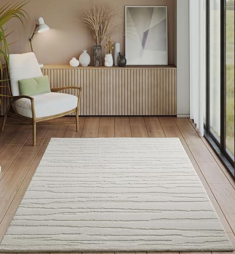 the carpet Everest - moderner Kurzflor mit Hoch-Tief-Effekt, 3D Effekt, hohe Flordichte und angenehm weich, Abstraktes Design, Creme, 160 x 230 cm von the carpet