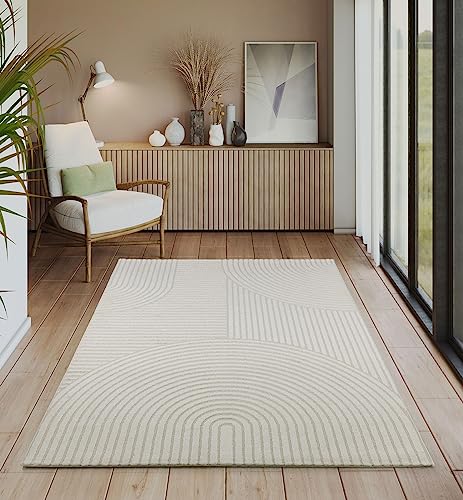 the carpet Everest - moderner Kurzflor mit Hoch-Tief-Effekt, 3D Effekt, hohe Flordichte und angenehm weich, Creme, 160 x 230 cm von the carpet