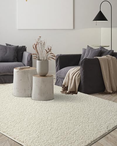 the carpet Foxy Shaggy Teppich - Hochflor Teppich Wohnzimmer & Schlafzimmer Rund - Waschbar & rutschfest - Creme 120 x 120 cm von the carpet