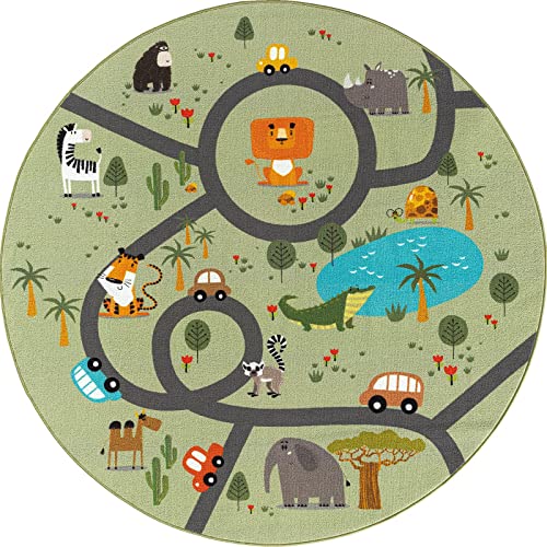 the carpet Happy Life Kinderzimmer, Kinderteppich, Spielteppich, Straßenteppich, Straße, Dschungel, Tiere, Auto, Grün, 200 cm Rund the carpet Happy Life Kinderzimmer, Kinderteppich, Spielteppich, Straßenteppich, Straße, Dschungel, Tiere, Auto, Grün, 200 cm Rund von the carpet