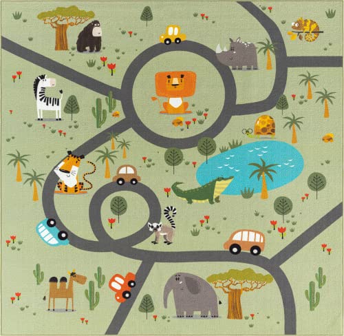 the carpet Happy Life Kinderzimmer, Kinderteppich, Spielteppich, Waschbar, Straßenteppich, Straße, Dschungel, Tiere, Auto, Grün, 200 x 200 cm Quadrat the carpet Happy Life Kinderzimmer, Kinderteppich, Spielteppich, Waschbar, Straßenteppich, Straße, Dschungel, Tiere, Auto, Grün, 200 x 200 cm Quadrat von the carpet