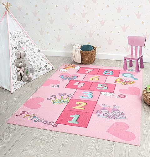 the carpet Happy Life Kinderzimmer, Kinderteppich, Spielteppich, Waschbar, Zahlenteppich, Hüpfteppich, Zahlen, Pink, 140 x 200 cm von the carpet