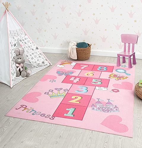 the carpet Happy Life Kinderzimmer, Kinderteppich, Spielteppich, Waschbar, Zahlenteppich, Hüpfteppich, Zahlen, Pink, 200 x 290 cm von the carpet