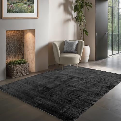 the carpet Janelle eleganter hochwertiger Viskose Wohnzimmer Teppich, exquisiter handegewebter Kurzflor mit Premium-Qualität, pflegeleicht, farbecht, Anthrazit, 160 cm Rund the carpet Janelle eleganter hochwertiger Viskose Wohnzimmer Teppich, exquisiter handegewebter Kurzflor mit Premium-Qualität, pflegeleicht, farbecht, Anthrazit, 160 cm Rund von the carpet