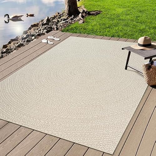 the carpet Kansas - robuster In- und Outdoor Teppich im natürlichen Jute-Look, wetterfest, geeignet für Terrasse und Garten, Creme, ca. 120 cm Rund von the carpet