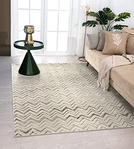 the carpet Knight Eleganter, Hochwertiger, Wohnzimmer Teppich, Softer Kurzflor, 3-D Effekt, Glänzende Design-Elemente, Hoch-Tief Struktur, Beige, 200 x 290 cm von the carpet