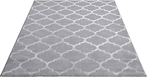 the carpet Knight Eleganter, Hochwertiger, Wohnzimmer Teppich, Softer Kurzflor, 3-D Effekt, Glänzende Design-Elemente, Hoch-Tief Struktur, Grau, 120 x 170 cm von the carpet