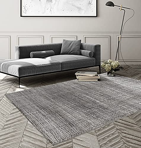 the carpet Knight Eleganter, Hochwertiger, Wohnzimmer Teppich, Softer Kurzflor, 3-D Effekt, Glänzende Design-Elemente, Hoch-Tief Struktur, Grau, 120 x 170 cm von the carpet