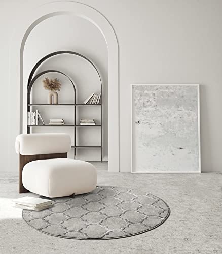 the carpet Knight Eleganter, Hochwertiger, Wohnzimmer Teppich, Softer Kurzflor, 3-D Effekt, Glänzende Design-Elemente, Hoch-Tief Struktur, Grau, 160 cm Rund von the carpet