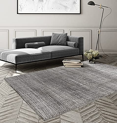 the carpet Knight Eleganter, Hochwertiger, Wohnzimmer Teppich, Softer Kurzflor, 3-D Effekt, Glänzende Design-Elemente, Hoch-Tief Struktur, Grau, 200 x 290 cm von the carpet