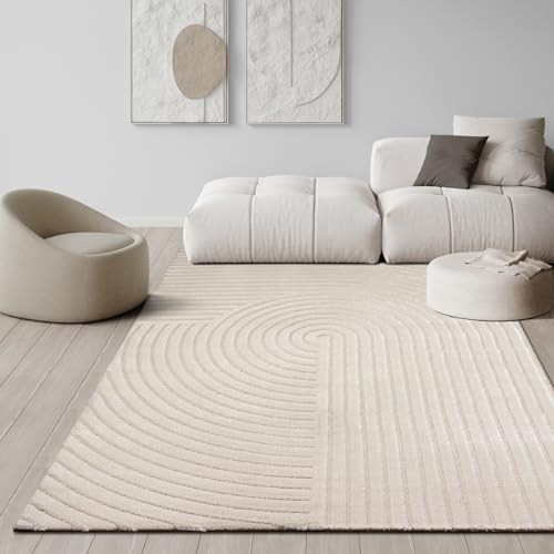 the carpet Knight Luxuriöser Wohnzimmerteppich mit Soft-Touch-Kurzflor, 3-D Effekt und Raffinierten Glanzdetails in Hoch-Tief Struktur, Beige, 120 x 170 cm von the carpet