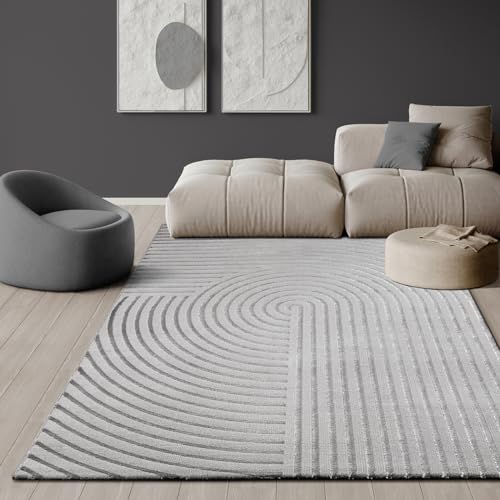the carpet Knight Luxuriöser Wohnzimmerteppich mit Soft-Touch-Kurzflor, 3-D Effekt und Raffinierten Glanzdetails in Hoch-Tief Struktur, Grau, 80 x 300 cm von the carpet