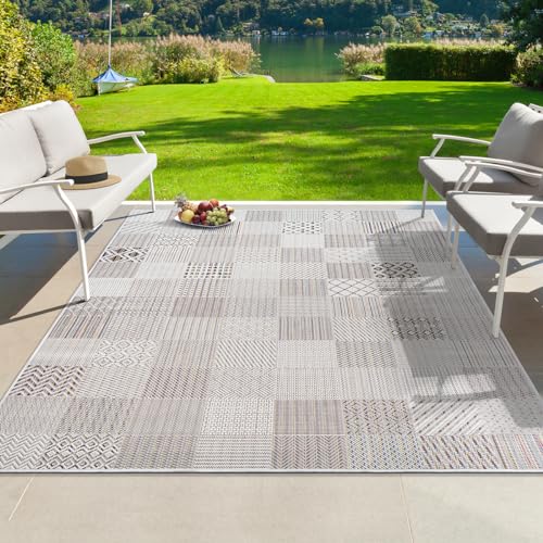 the carpet Lagos robuster Outdoor Teppich, modern, Wetterfest & UV-beständig, für Balkon, Terrasse und Wintergarten, Aber auch für die Küche geeignet, flachgewebt, Creme 1, 80 x 150 cm von the carpet