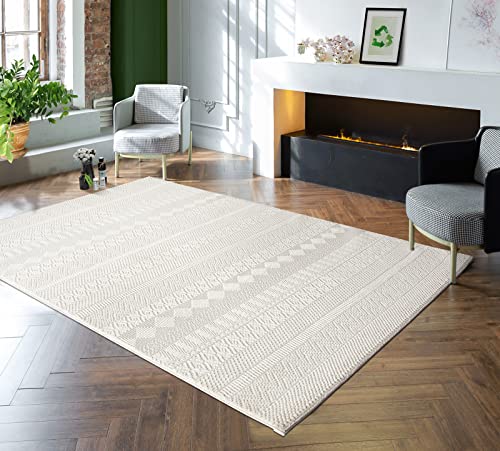 the carpet Lima nachhaltiger und umweltbewusster Designer Teppich, weich & pflegeleicht, 3D-Effekt, waschbar, Flor aus 100% recyceltem Polyester, Creme, 120 x 170 cm von the carpet