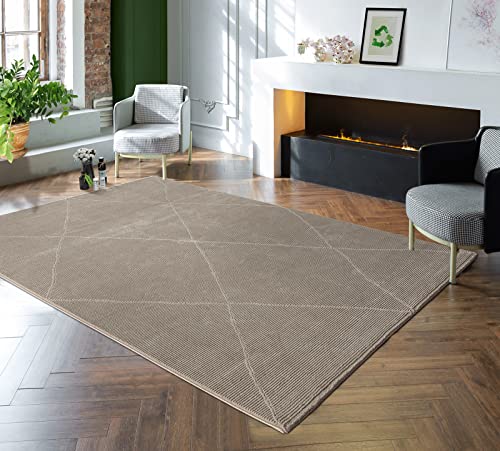 the carpet Lima nachhaltiger und umweltbewusster Designer Teppich, weich & pflegeleicht, 3D-Effekt, waschbar, Flor aus 100% recyceltem Polyester, Raute, Beige, 120 x 170 cm von the carpet