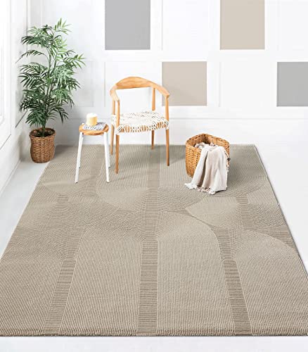 the carpet Lima nachhaltiger und umweltbewusster Designer Teppich, weich & pflegeleicht, 3D-Effekt, waschbar, Flor aus 100% recyceltem Polyester, Beige, 120 x 170 cm von the carpet