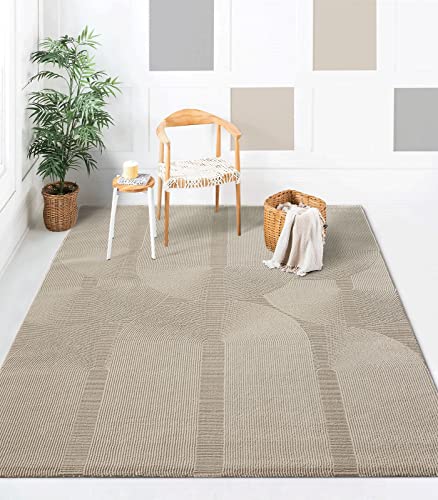 the carpet Lima nachhaltiger und umweltbewusster Designer Teppich, weich & pflegeleicht, 3D-Effekt, waschbar, Flor aus 100% recyceltem Polyester, Beige, 200 x 290 cm von the carpet