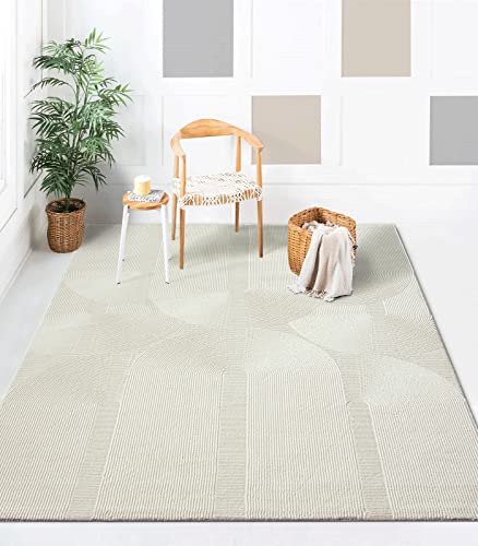 the carpet Lima nachhaltiger und umweltbewusster Designer Teppich, weich & pflegeleicht, 3D-Effekt, waschbar, Flor aus 100% recyceltem Polyester, Creme, 120 x 170 cm von the carpet