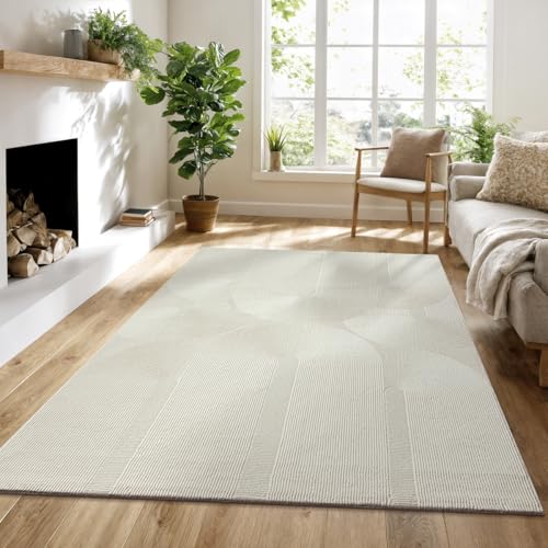 the carpet Lima nachhaltiger und umweltbewusster Designer Teppich, weich & pflegeleicht, 3D-Effekt, waschbar, Flor aus 100% recyceltem Polyester, Creme, 160 x 230 cm von the carpet