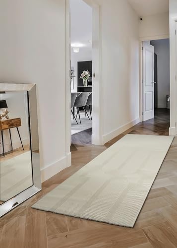 the carpet Lima nachhaltiger und umweltbewusster Designer Teppich, weich & pflegeleicht, 3D-Effekt, waschbar, Flor aus 100% recyceltem Polyester, Creme, 80 x 300 cm von the carpet