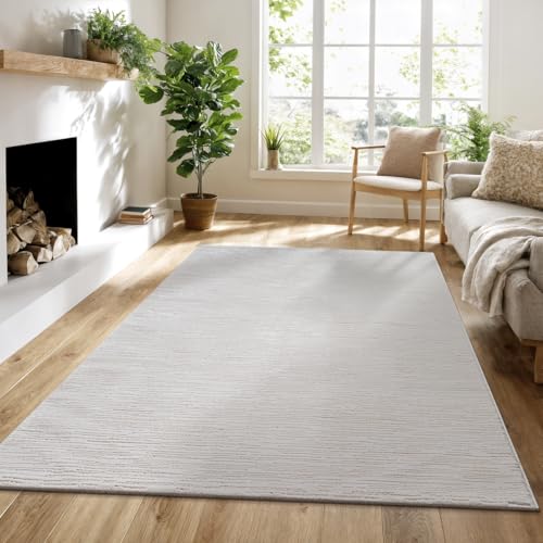 the carpet Lima nachhaltiger und umweltbewusster Designer Teppich, weich & pflegeleicht, 3D-Effekt, waschbar, Flor aus 100% recyceltem Polyester, Creme, 80 x 300 cm von the carpet