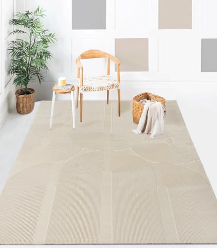 the carpet Lima nachhaltiger und umweltbewusster Designer Teppich, weich & pflegeleicht, 3D-Effekt, waschbar, Flor aus 100% recyceltem Polyester, Hellbeige, 240 x 340 cm von the carpet