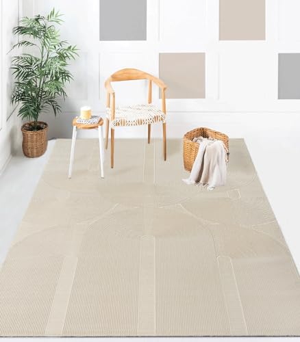 the carpet Lima nachhaltiger und umweltbewusster Designer Teppich, weich & pflegeleicht, 3D-Effekt, waschbar, Flor aus 100% recyceltem Polyester, Hellbeige, 80 x 150 cm von the carpet