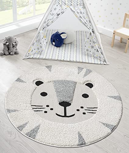 the carpet Lou Weicher Kuscheliger Kinderteppich, Weicher Kuschel-Flor, Pflegeleicht, Farbecht, Outdoor, 3D Optik, Tier Motiv, Creme, 120 cm Rund von the carpet