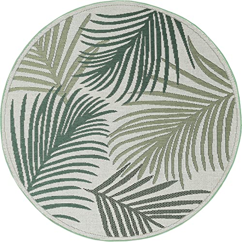 the carpet Machka - robuster Outdoor Teppich, modernes Design, Wetterfest & UV-beständig, für Balkon, Terrasse und Wintergarten, auch für Küche oder Esszimmer geeignet, Palme, 160 x 160 cm von the carpet