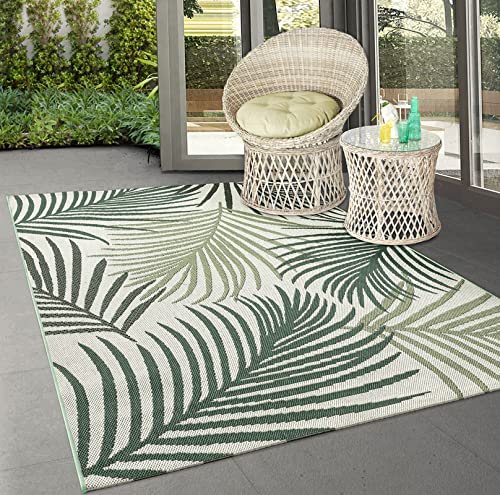 the carpet Machka - robuster Outdoor Teppich, modernes Design, Wetterfest & UV-beständig, für Balkon, Terrasse und Wintergarten, auch für Küche oder Esszimmer geeignet, Palme, 200 x 280 cm von the carpet