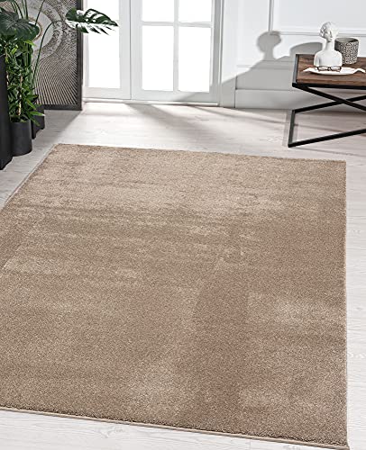 the carpet Marley eleganter Designer Teppich Wohnzimmer, weicher & pflegeleichter Kurzflor Wohnzimmerteppich in Taupe, Teppich 60 x 110 cm von the carpet