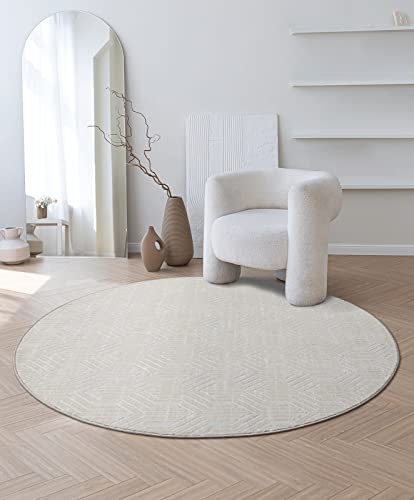 the carpet Mila Moderner Dicher Kurzflor Teppich, Wohnzimmer, Schlafzimmer, Eleganter Glanz, Glanzfaser, Hoch-Tief Effekt, Creme, 200 cm Rund von the carpet