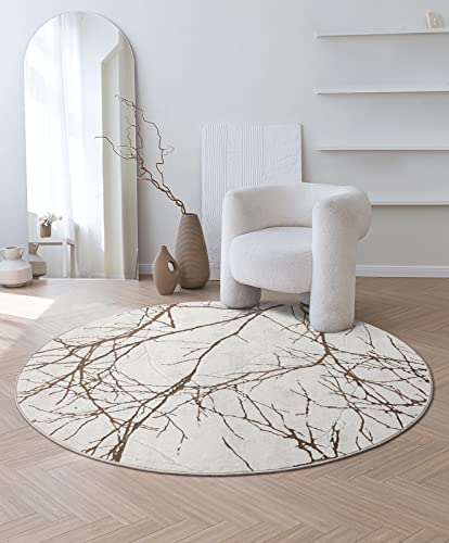 the carpet Mila moderner Teppich Wohnzimmer, elegant glänzender Kurzflor Wohnzimmerteppich in Creme mit Gold Blitz Muster, Teppich 200 cm Rund von the carpet