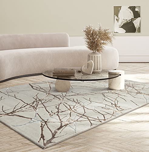 the carpet Mila moderner Teppich Wohnzimmer, elegant glänzender Kurzflor Wohnzimmerteppich in Creme mit Gold Blitz Muster, Teppich 80 x 150 cm the carpet Mila moderner Teppich Wohnzimmer, elegant glänzender Kurzflor Wohnzimmerteppich in Creme mit Gold Blitz Muster, Teppich 80 x 150 cm von the carpet