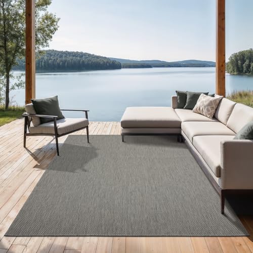 the carpet Mistra In- & Outdoor Teppich Flachgewebe, Modernes Design, Trendige Farben, Superflach, UV- und Witterungsbeständig, Grau, 140 x 200 cm von the carpet