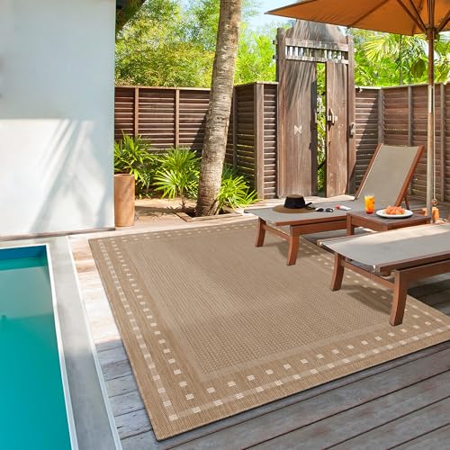 the carpet Mistra - Moderner In- und Outdoor Teppich, perfekt für das Wohnzimmer, Schlafzimmer oder die Terrasse, Wetterfest, langlebig und pflegeleicht, Braun, 80 x 150 cm von the carpet