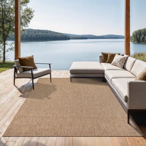 the carpet Mistra - Moderner In- und Outdoor Teppich, perfekt für das Wohnzimmer, Schlafzimmer oder die Terrasse, Wetterfest, langlebig und pflegeleicht, Natur, 80 x 200 cm von the carpet