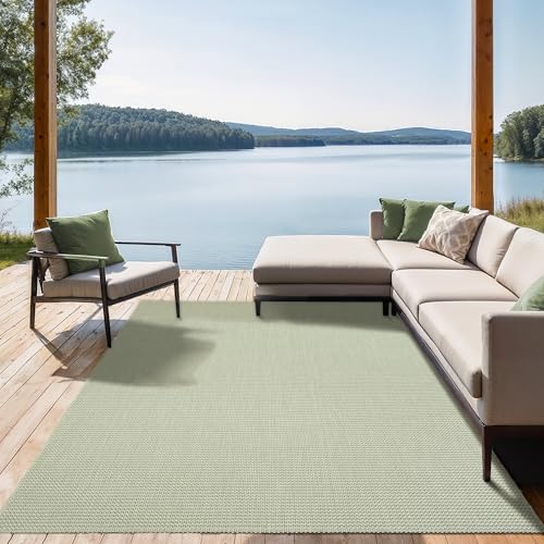 the carpet Mistra - robuster Outdoor Teppich, modern, Wetterfest & UV-beständig, für Balkon, Terrasse und Wintergarten Aber auch für die Küche geeignet, flachgewebt, Grün, 80 x 150 cm von the carpet