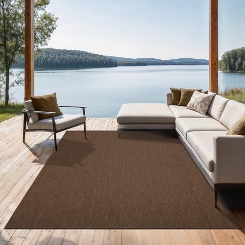 the carpet Mistra - robuster Outdoor Teppich, modern, Wetterfest & UV-beständig, für Balkon, Terrasse und Wintergarten Aber auch für die Küche geeignet, flachgewebt, Braun, 60 x 110 cm von the carpet