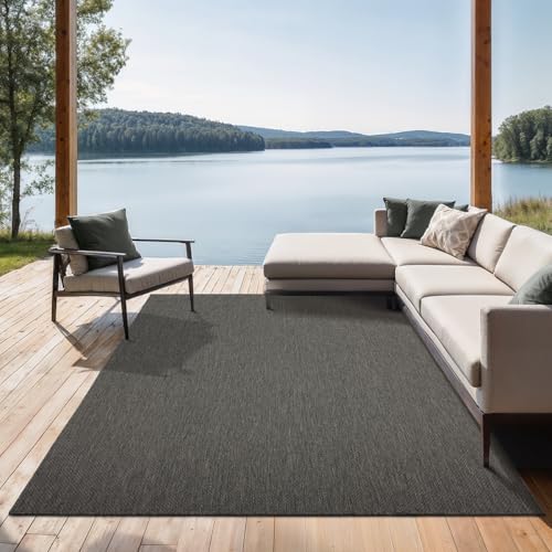the carpet Mistra - Moderner In- und Outdoor Teppich, perfekt für das Wohnzimmer, Schlafzimmer oder die Terrasse, Wetterfest, langlebig und pflegeleicht, Anthrazit, 240 x 340 cm von the carpet