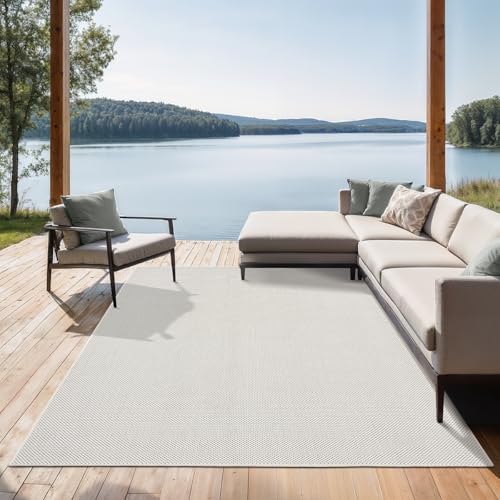 the carpet Mistra - Moderner In- und Outdoor Teppich, perfekt für das Wohnzimmer, Schlafzimmer oder die Terrasse, Wetterfest, langlebig und pflegeleicht, Creme, 140 x 200 cm von the carpet