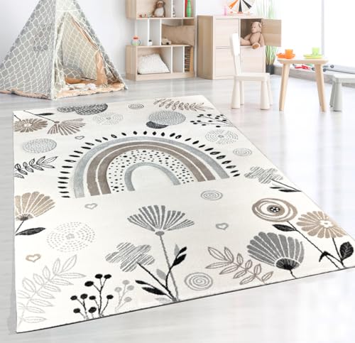 the carpet Monde Kids Moderner Weicher Kinderteppich, Weicher Flor, Pflegeleicht, Farbecht, Lebendige Farben, Regenbogen Muster, Braun Beige, 80 x 150 cm von the carpet