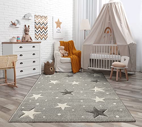 the carpet Monde Kids weicher Sternenteppich, Sternenhimmel, Kinderteppich, Hoch-Tief Effekt, Pflegeleicht, Farbecht, Sterne, Grau, 160 x 220 cm von the carpet