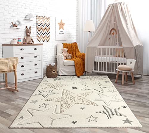 the carpet Monde Kids weicher Sternenteppich, Sternenhimmel, Kinderteppich, Hoch-Tief Effekt, Pflegeleicht, Farbecht, Lebendige Farben, Sterne, 140 x 200 cm von the carpet